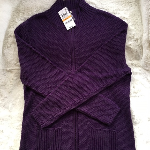 NWT Karen Scott Textured Zip Front Cardigan - Picture 3 of 4